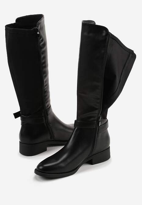 Czarne Kozaki w Stylu Oficerek Ozdobione Klamrami Otima