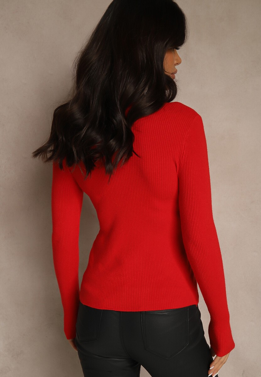 Czerwony Sweter z Bawełną z Prążkowanej Dzianiny Reisaria