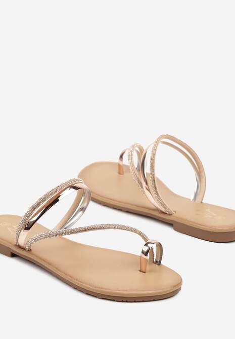 Szampańskie Klapki w Stylu Japonek Ozdobione Cyrkoniami Firfia