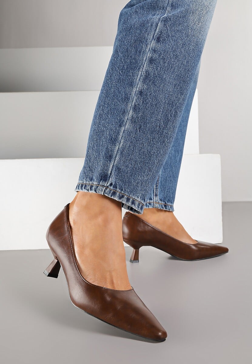 Jasnobrązowe Czółenka Vices na Kaczuszce ze Skórzaną Wkładką Elialie