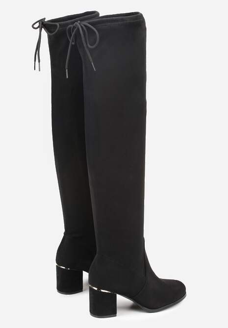 Czarne Kozaki Muszkieterki na Słupku z Wiązaniem z Tyłu Idivelle