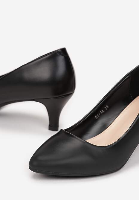 Czarne Czółenka ze Szpiczastym Noskiem na Niskiej Szpilce Joyanna