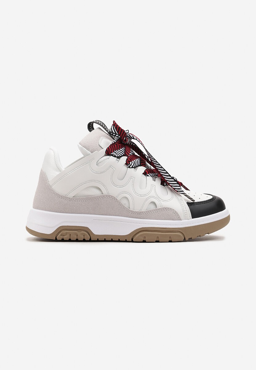 Biało-Czarne Sneakersy Ozdobione Brokatem z Oryginalnym Sznurowaniem Patricie