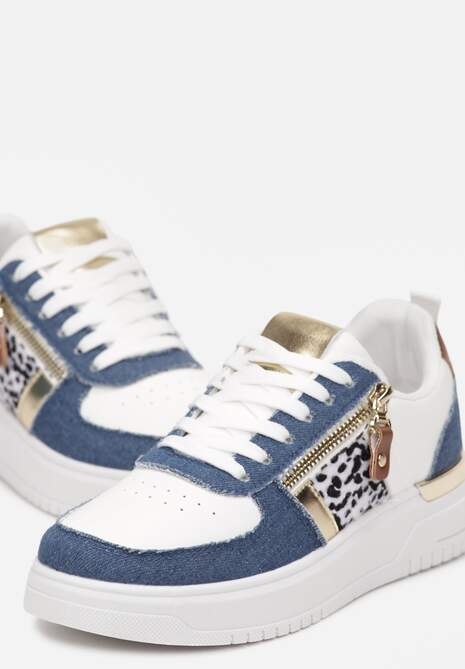 Niebieskie Sneakersy przed Kostkę z Suwakiem i Metaliczną Wstawką Ludovico