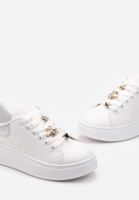 Biało-Srebrne Sneakersy na Platformie z Metaliczną Wstawką Grevaja