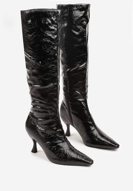 Czarne Kozaki Vices na Szpilce w Stylu Slouchy z Efektem Cracked Todvire