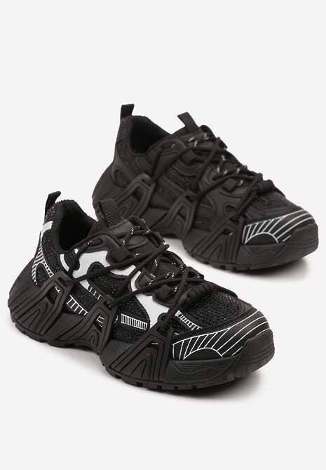 Czarne Sneakersy na Platformie z Geometrycznym Wzorem Eledisa