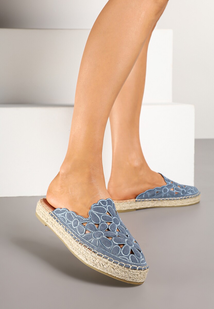 Niebieskie Klapki na Płaskiej Podeszwie z Ażurowym Wzorem Dolerissa