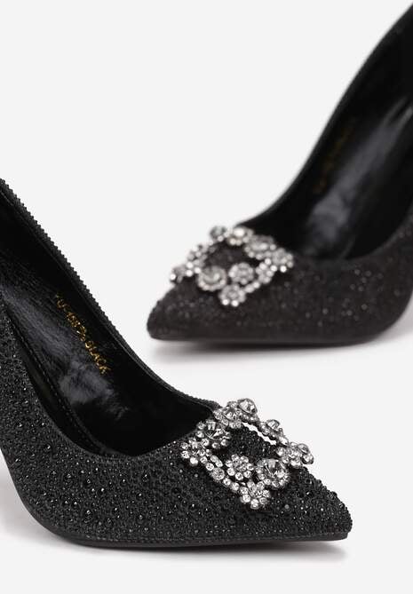 Czarne Szpilki z Brokatem i Cyrkoniami Dulcinia