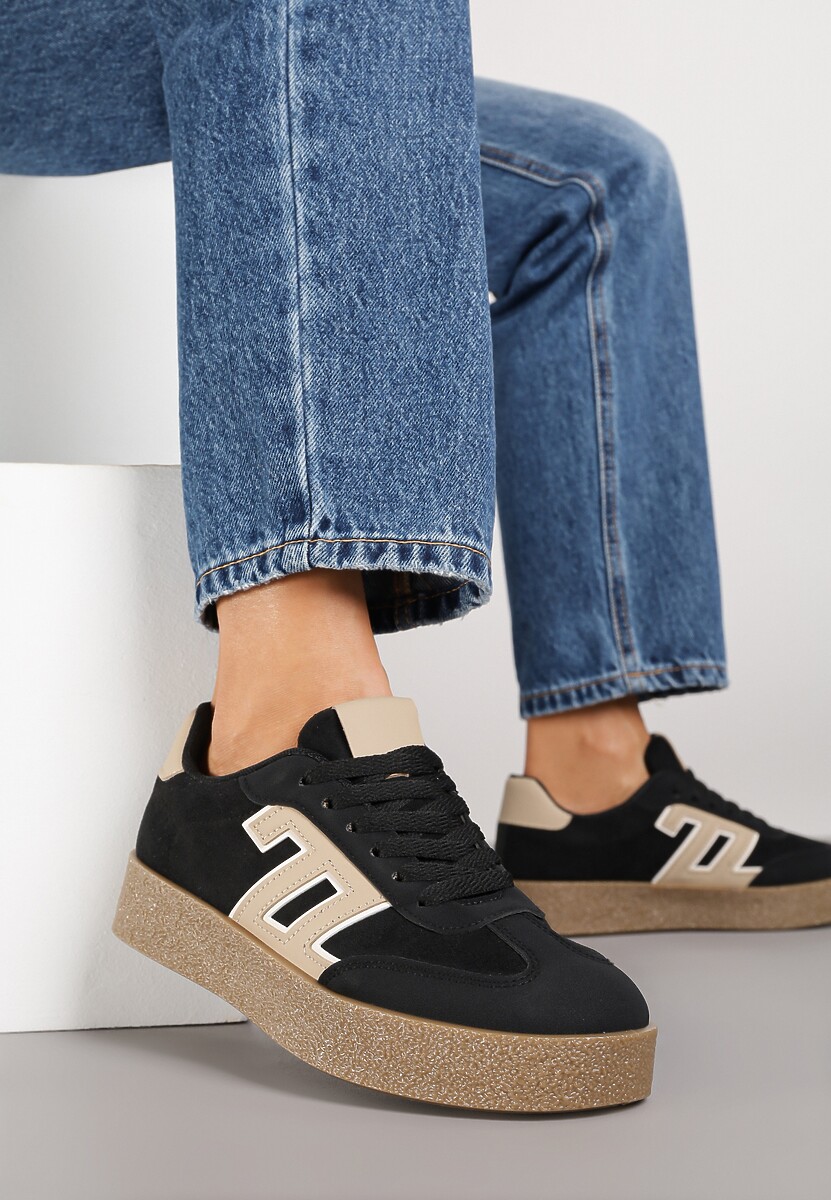 Czarne Sneakersy Ozdobione Geometrycznym Motywem Lanelise