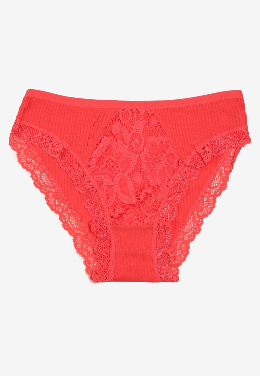 Czerwone Koronkowe Majtki Figi z Bawełny z Gumką w Pasie Amivia