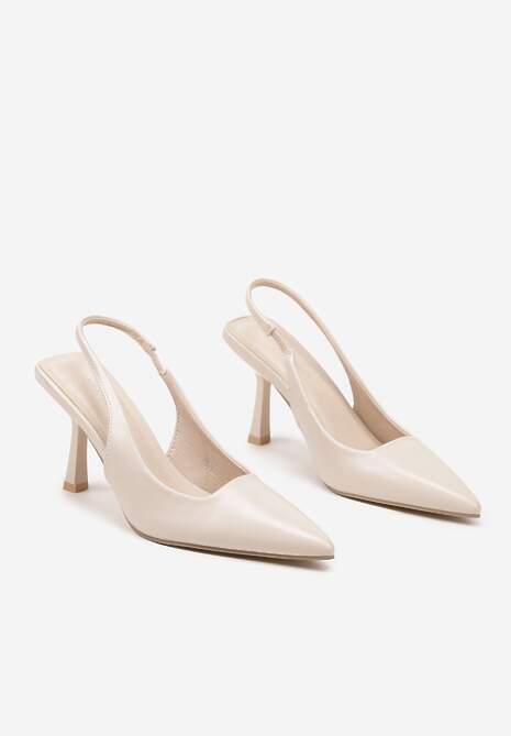 Beżowe Sandały na Obcasie ze Szpiczastym Noskiem i Odkrytą Piętą Nanalis