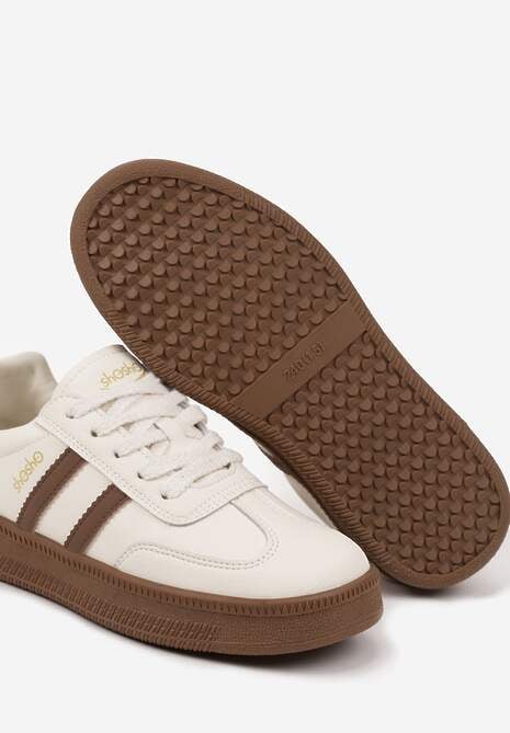 Beżowo-Brązowe Sneakersy Sportowe z Ozdobnymi Paskami i Przeszyciami Wenilan