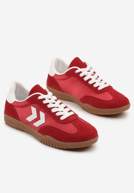 Czerwone Sneakersy Typu Kultowe Tenisówki Zdobione Przeszyciami Naporae
