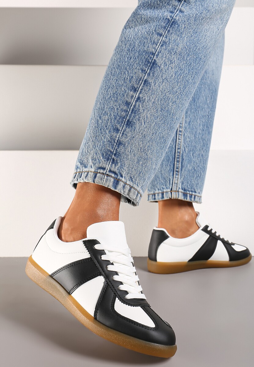 Czarno-Białe Sneakersy z Przeszyciami przed Kostkę Taviana