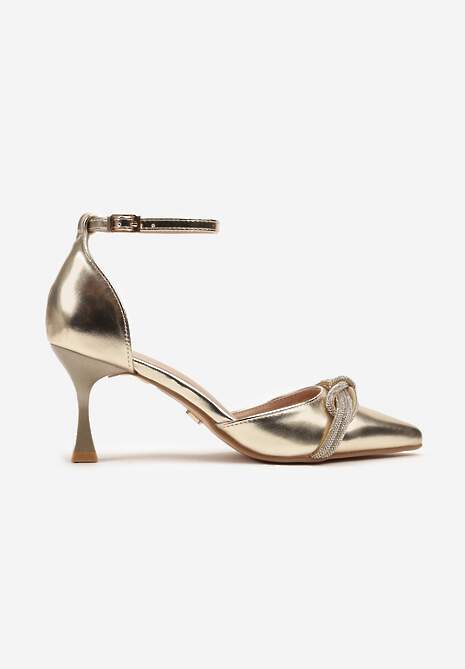 Złote Czółenka na Szpilce Vices z Cyrkoniową Kokardą Atennia