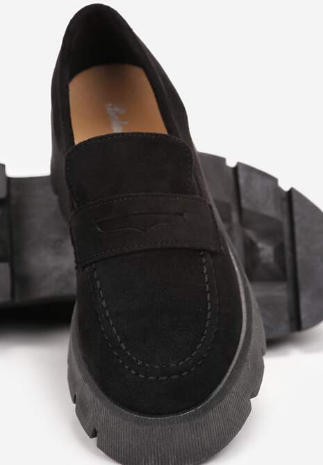 Czarne Mokasyny na Grubej Podeszwie z Protektorem Misal