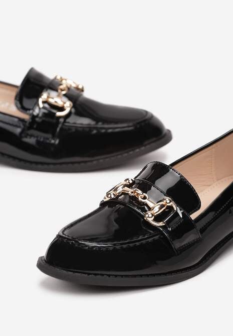 Czarne Mokasyny z Cholewką przed Kostkę z Metalową Ozdobą Bava