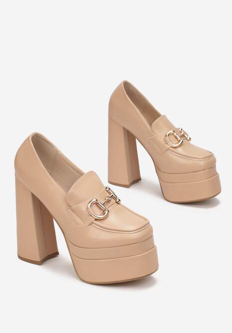 Beżowe Czółenka na Wysokim Słupku i Platformie Heki