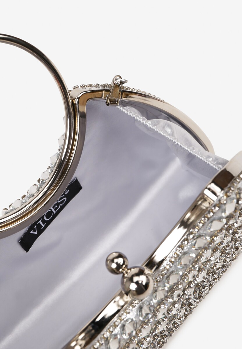 Srebrna Torebka Koktajlowa do Ręki z Cyrkoniami i Okrągłym Uchwytem Siliannis