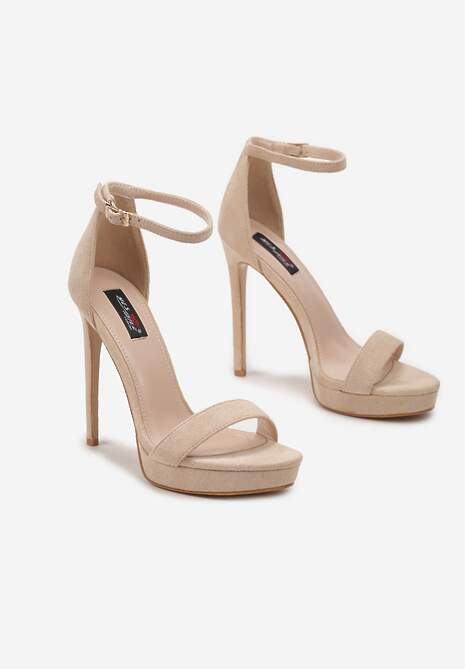 Beżowe Sandały z Imitacji Zamszu na Szpilce i Niskiej Platformie z Okrągłym Noskiem Niraela