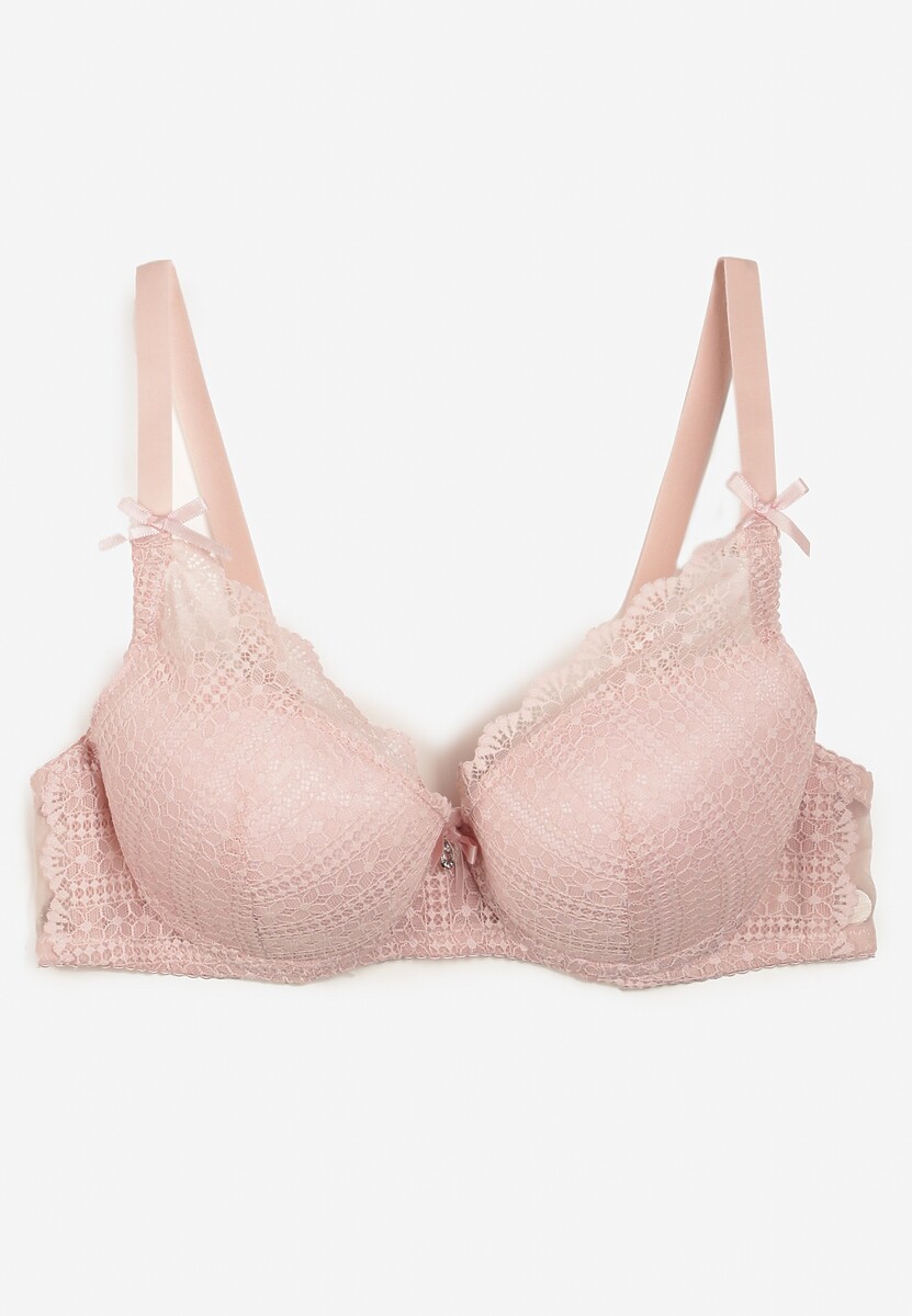 Różowy Biustonosz Push Up Ozdobiony Koronką i Cyrkoniami Verikellia