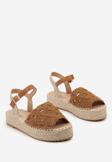 Brązowe Sandały Plecione w Stylu Espadryli na Platformie z Juty Garita