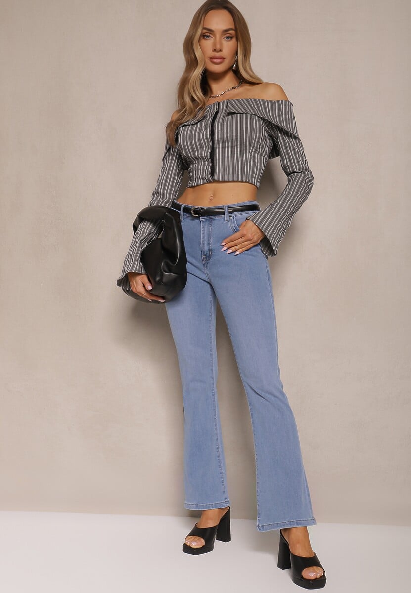 Niebieskie Dzwony Jeansy High Waist Mevellea