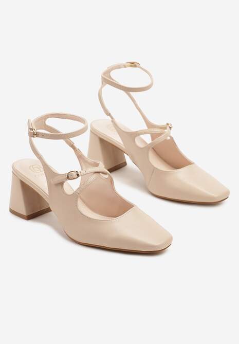 Beżowe Sandały na Obcasie w Stylu Retro Mary Jane z Ozdobnymi Paskami Zenozi