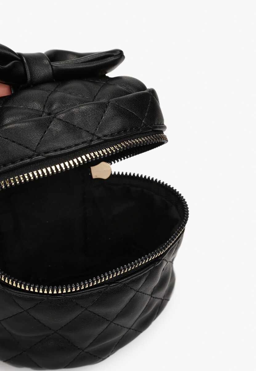 Czarna Kwadratowa Pikowana Torebka z Ozdobną Kokardą i Suwakami Vianefa