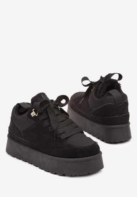 Czarne Sneakersy Śniegowce na Platformie Velavine