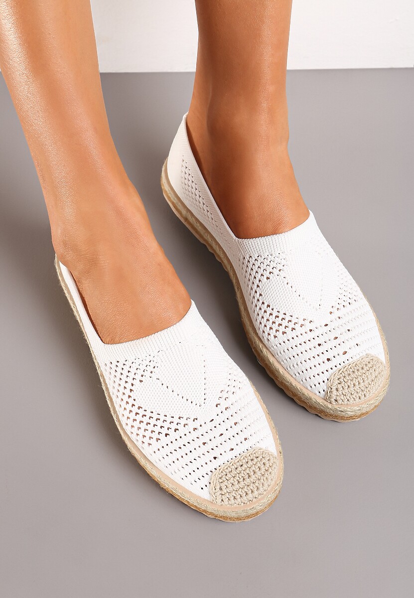 Białe Ażurowe Espadryle na Plecionej Podeszwie z Ozdobnym Noskiem Uraian