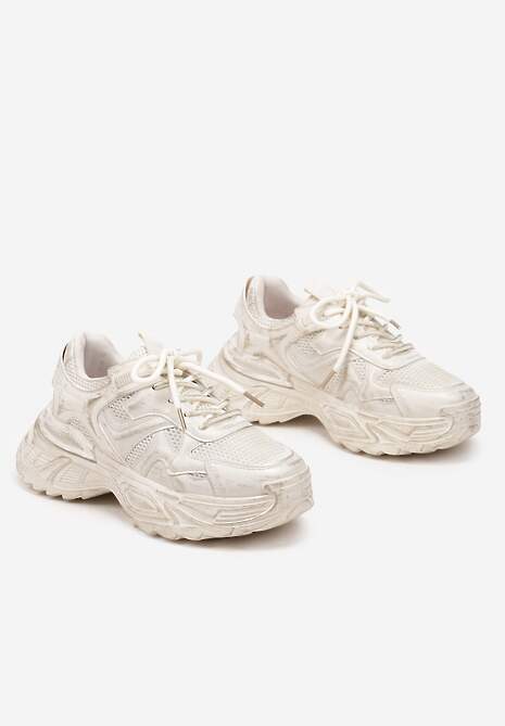 Beżowe Sneakersy w Streetwearowym Stylu na Podeszwie z Tłoczeniami Neodeoriel