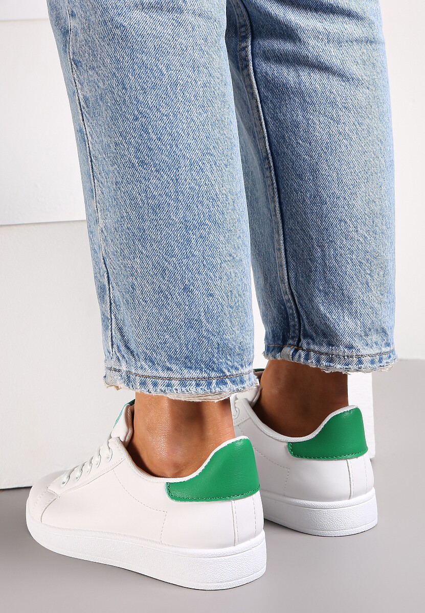 Biało-Zielone Sneakersy Przed Kostkę na Płaskiej Podeszwie Berata