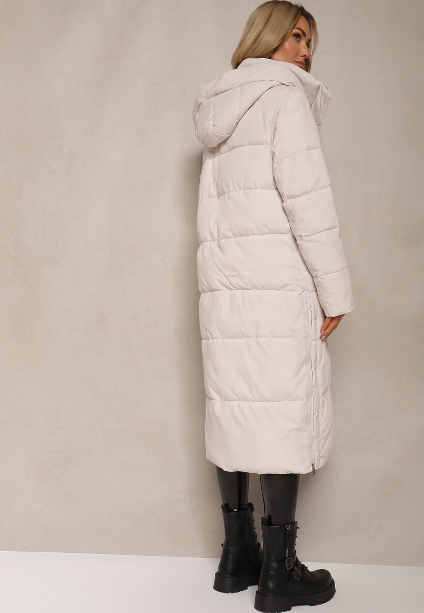 Jasnobeżowa Pudełkowa Kurtka z Pikowanego Materiału z Dwustronnym Suwakiem i Rozporkami Daisena