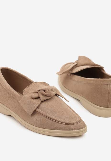Ciemnobeżowe Mokasyny z Aplikacją Kokardek Tulavira