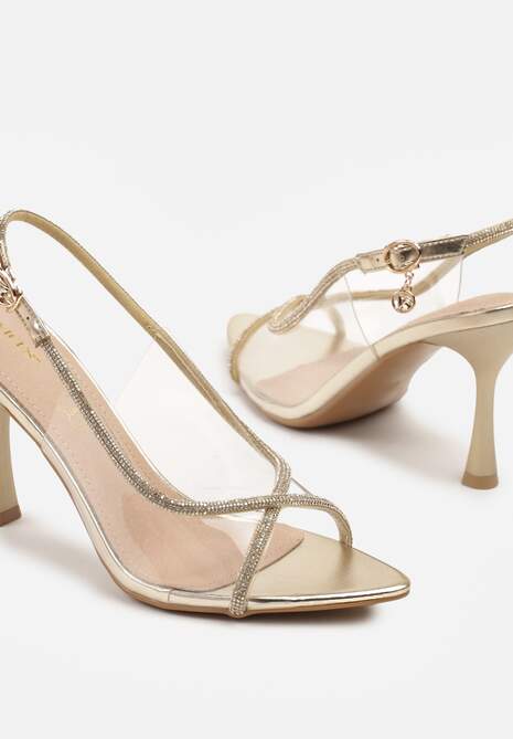 Złote Sandały Vices na Szpilce z Cyrkoniowymi Paskami Ovilira