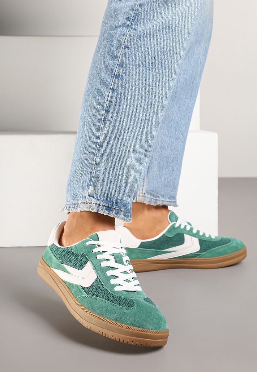 Jasnobeżowe Sneakersy ze Skóry Naturalnej w Stylu Kultowych Tenisówek Faloretia