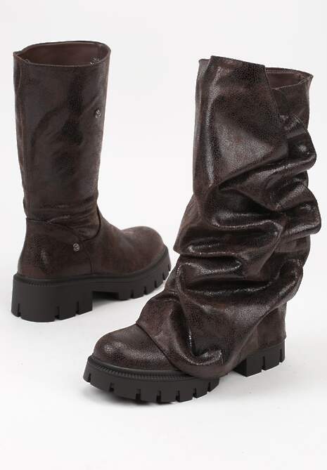 Brązowe Botki na Platformie Ozdobione Wywiniętą Cholewką Nenalea