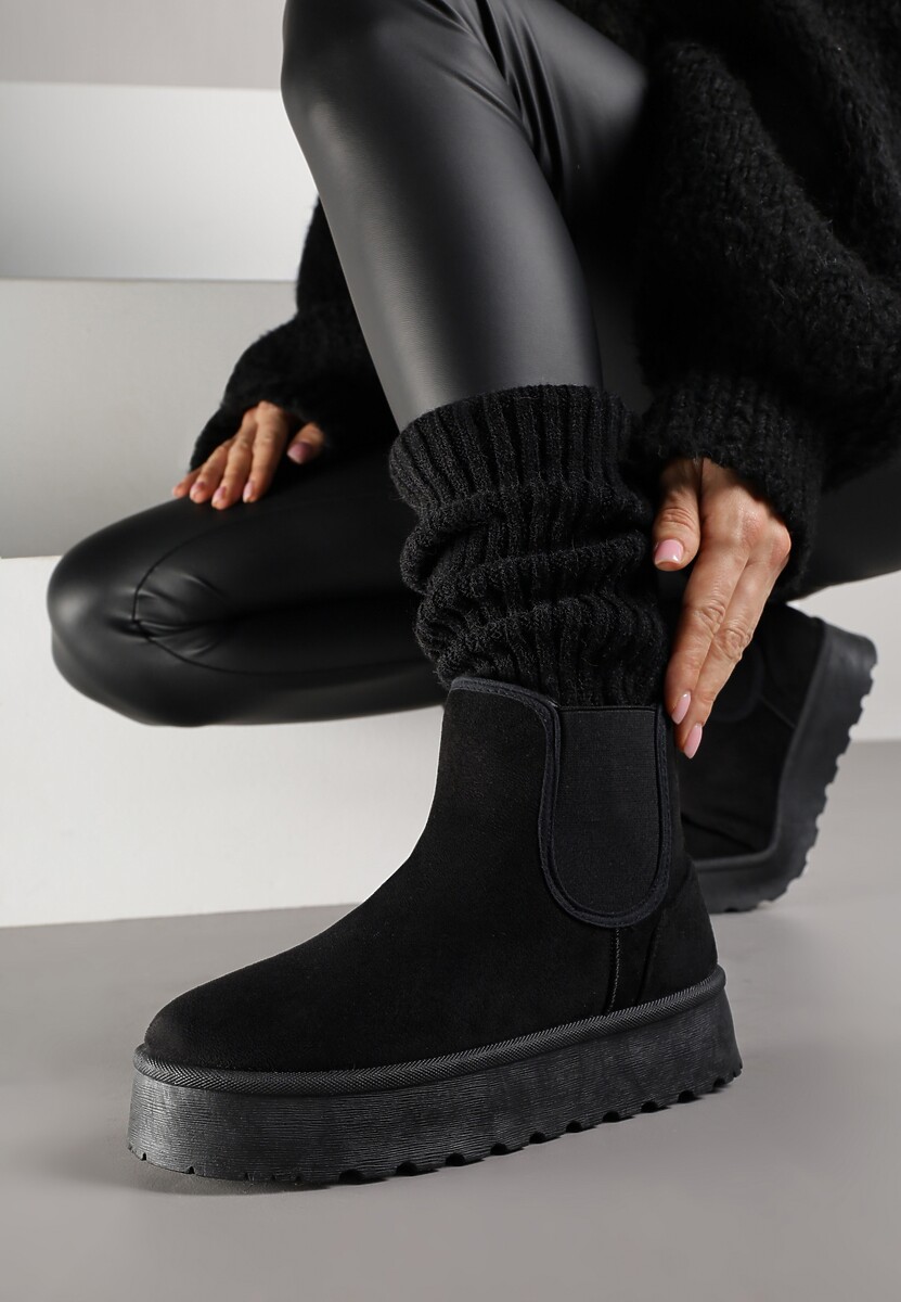 Czarne Śniegowce na Platformie Typu Sztyblety Ahelina