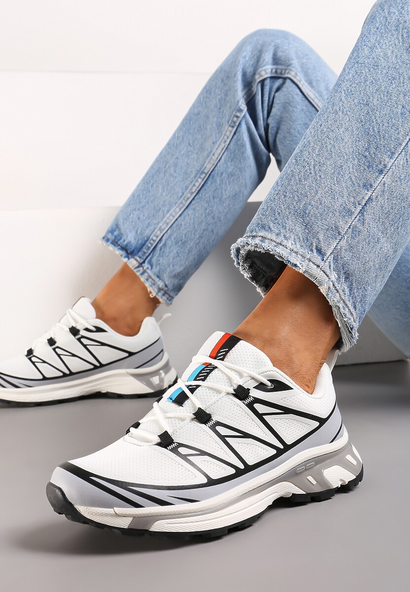 Biało-Szare Sneakersy z Ozdobnymi Wstawkami i Ściąganą Gumką Aineri