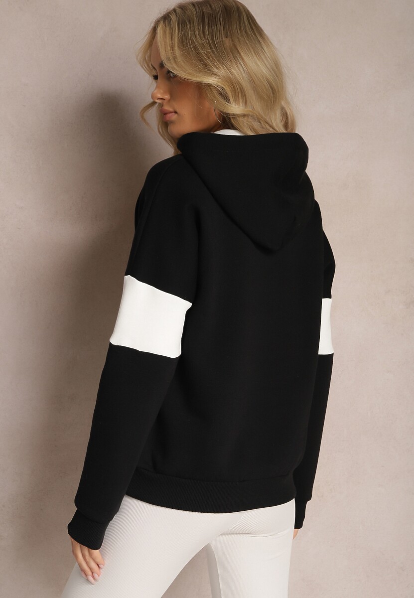 Czarna Bawełniana Bluza z Kapturem w Amerykańskim Stylu z Napisem i Polarem Iocaste