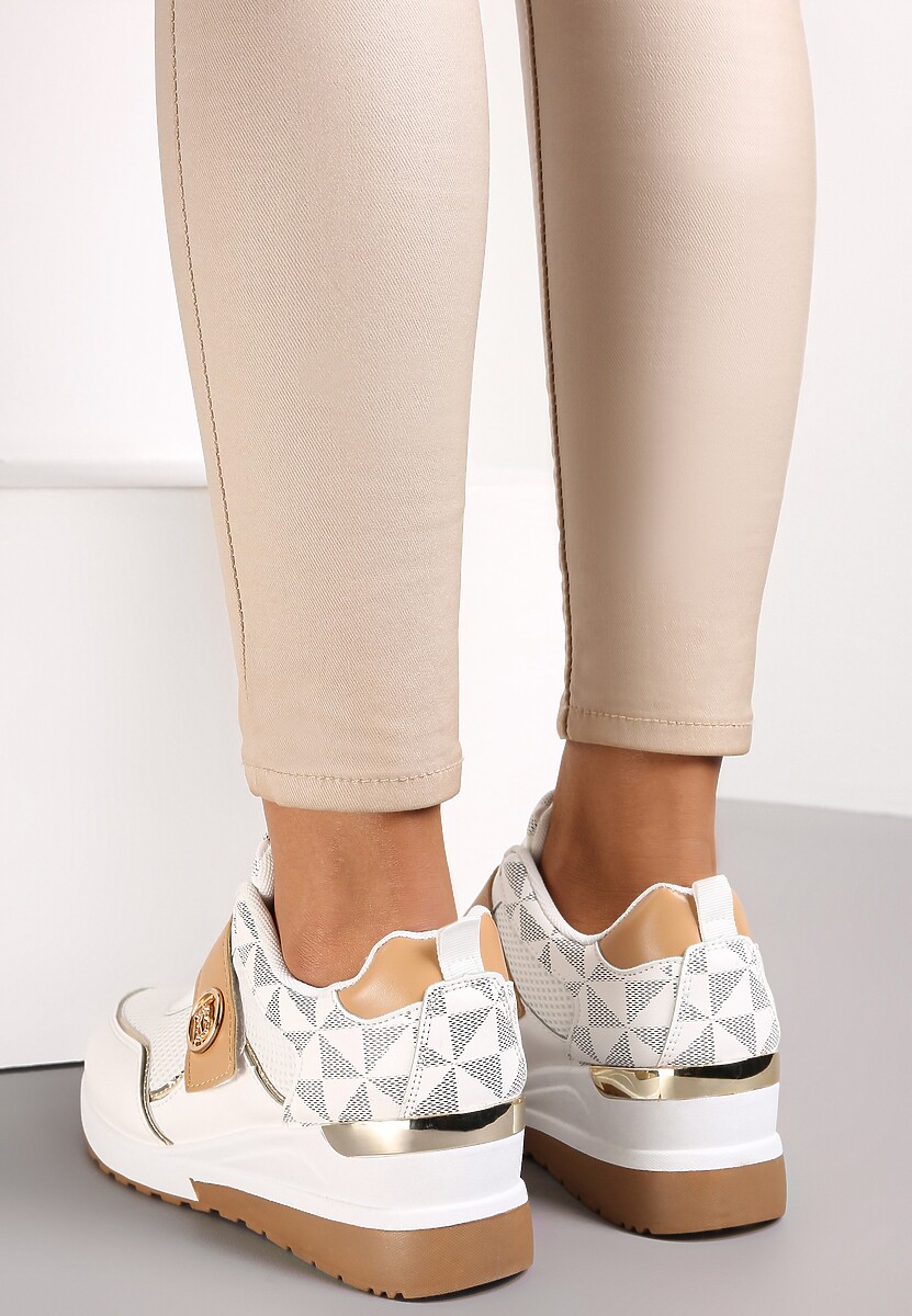 Biało-Beżowe Sneakersy na Koturnie Zapinane na Rzep Theffese