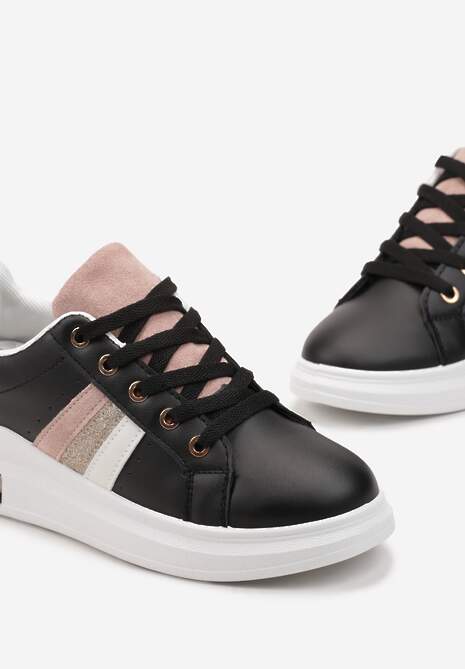 Czarne Sneakersy na Grubej Podeszwie Odelie