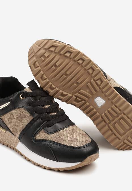 Czarno-Brązowe Sneakersy Ozdobione Metaliczną Aplikacją i Przeszyciami Soltia