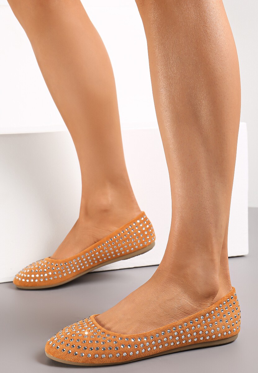 Brązowe Balerinki z Okrągłym Noskiem i Cyrkoniami Danalie