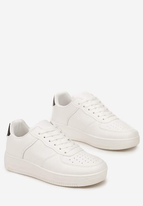 Biało-Czarne Sneakersy ze Ekoskóry ze Sznurowaniem i Przeszyciami Borsana