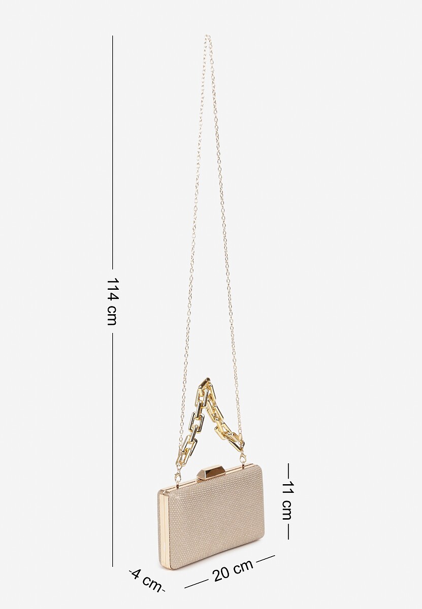 Złota Torebka Kopertówka z Łańcuszkiem Zdobiona Brokatem Kellirra