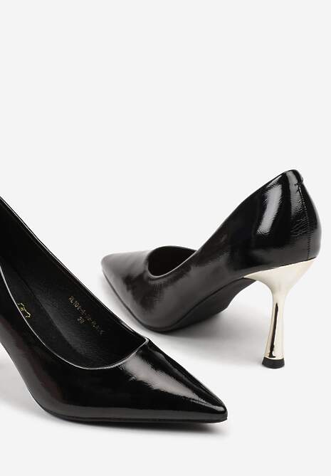 Czarne Szpilki Vices Lakierowane z Wkładką ze Skóry Naturalnej Olorissa