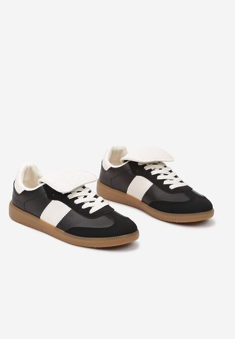 Czarne Sznurowane Płaskie Sneakersy z Geometrycznym Wzorem Felilva